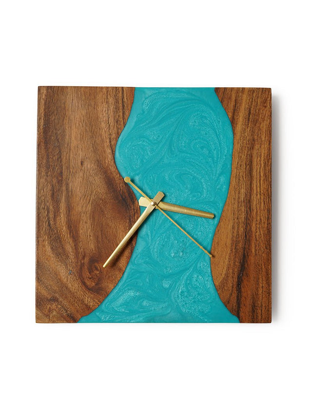 Crystal Seas Wood - Epoxy Wall Clock (Square) - Silken