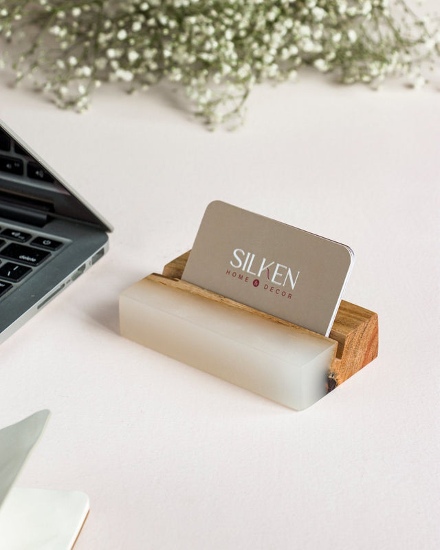Icicle Wood & Epoxy Desk Card Holder - Silken