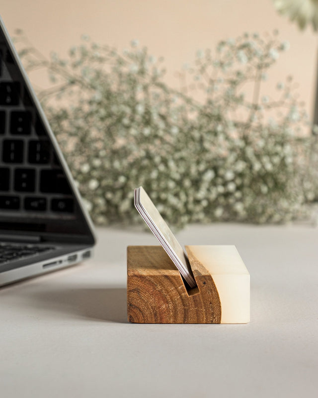 Icicle Wood & Epoxy Desk Card Holder - Silken