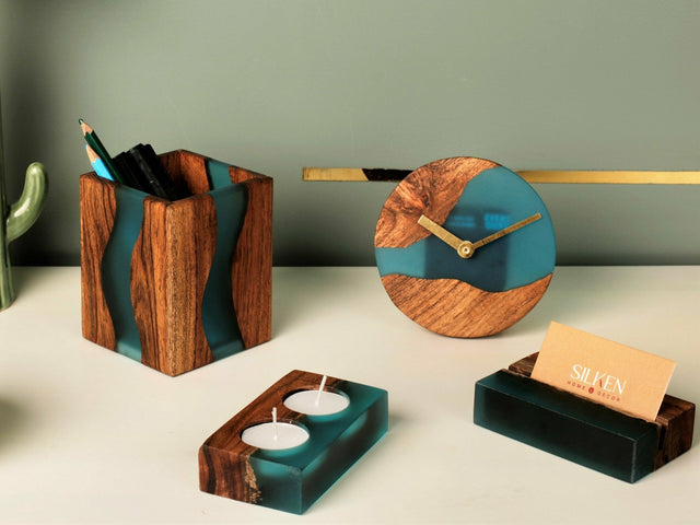 Island Paradise Wood And Epoxy Table Clock - Silken