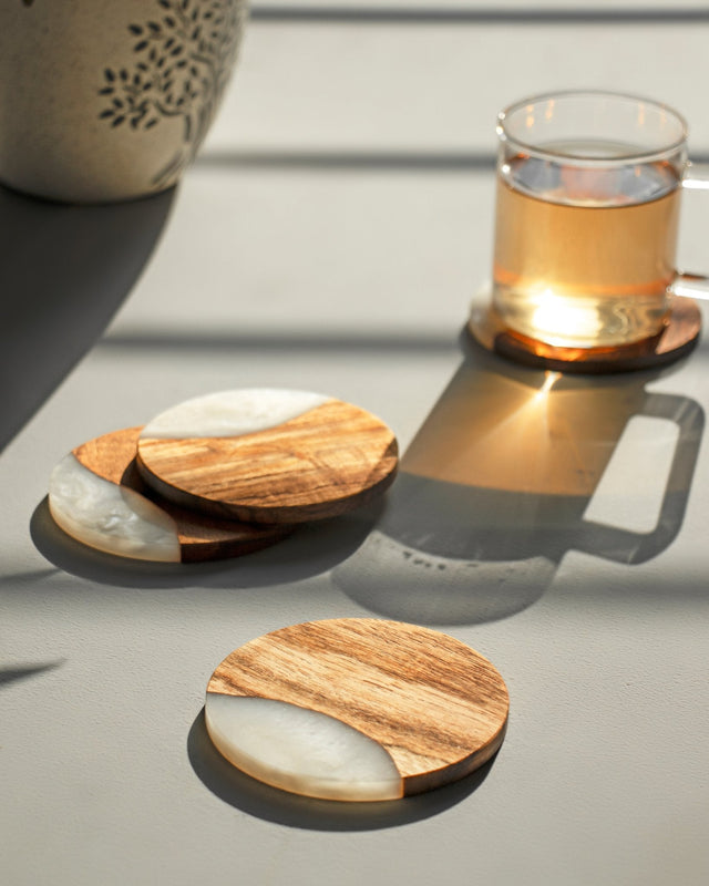 Moon Mist Wood & Epoxy Coasters (Round) - Silken