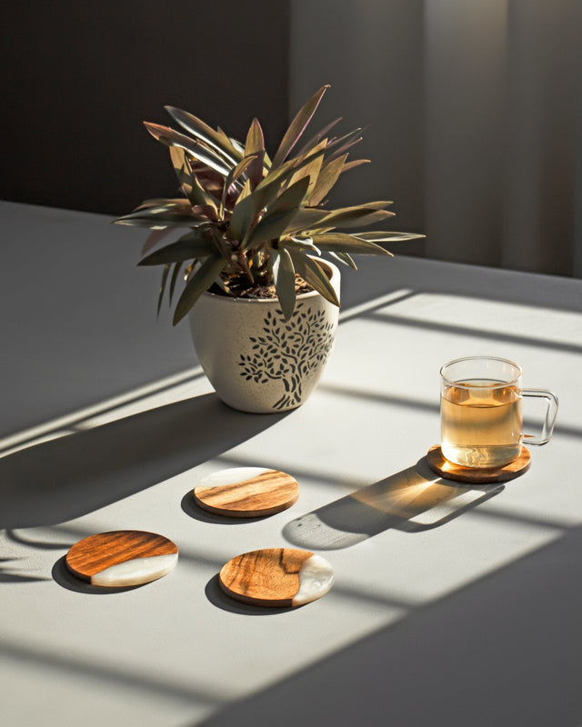 Moon Mist Wood & Epoxy Coasters (Round) - Silken