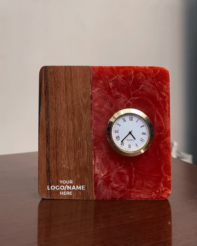 Pearl Red Wood - Epoxy Table Clock - Silken