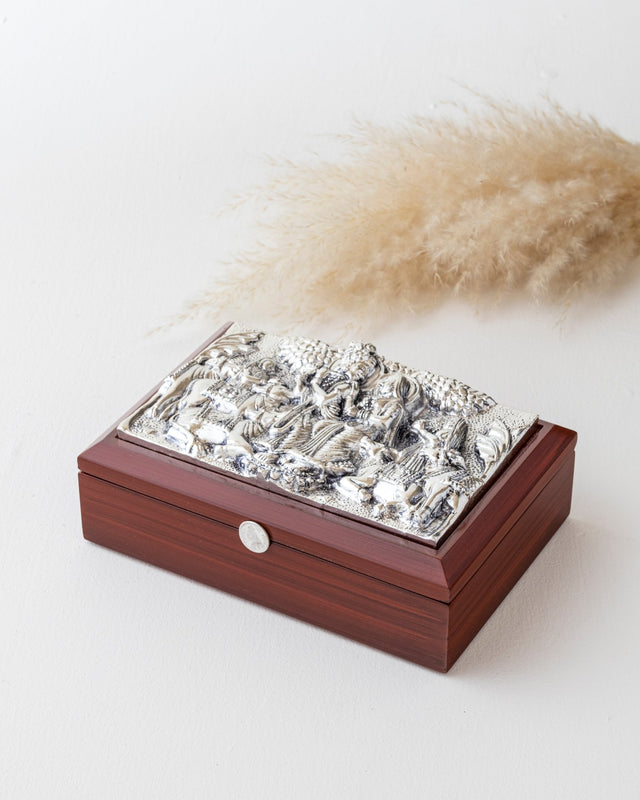 Silver Radha Krishna Handcrafted Wooden Box - Silken
