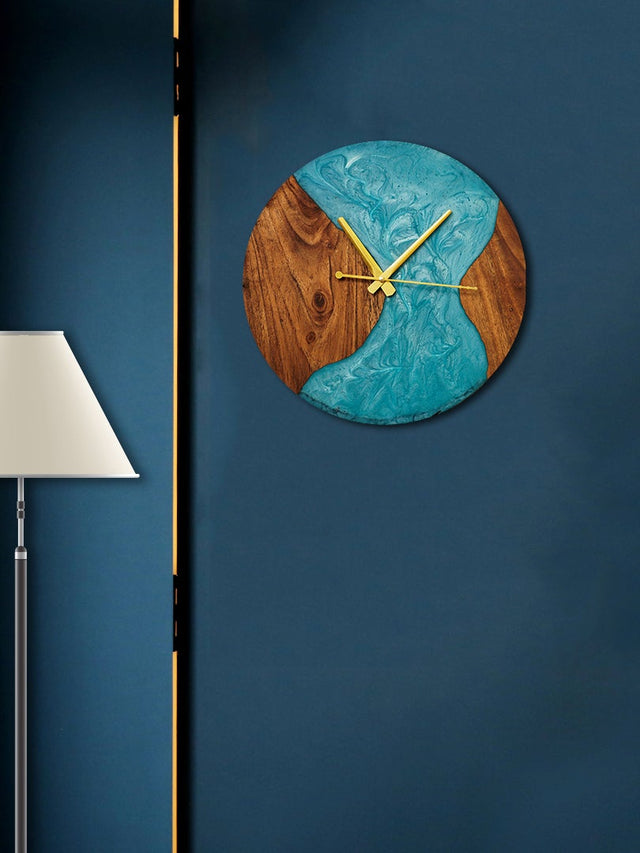 Crystal Seas Wood Epoxy Wall Clock - Silken