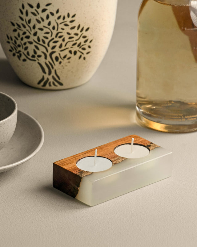 Icicle Wood Epoxy Tea Light Holder - Silken