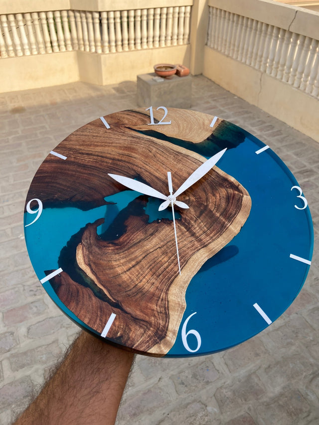 Island Paradise Wood -Epoxy Wall Clock - 14 inch (Round) - Silken