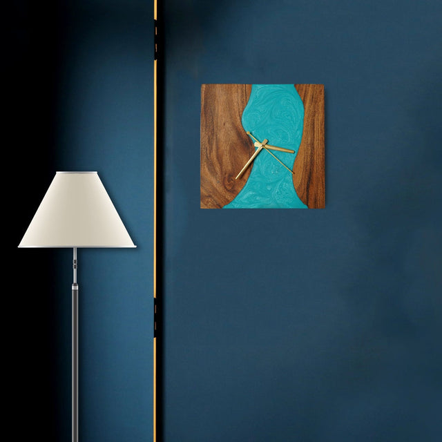 Crystal Seas Wood - Epoxy Wall Clock (Square) - Silken