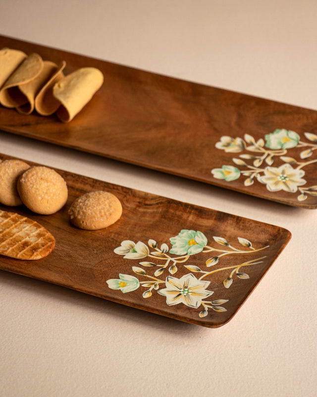 Enchanted Aura Wood Hand Painted Serving Platter (Set of 2) - Silken