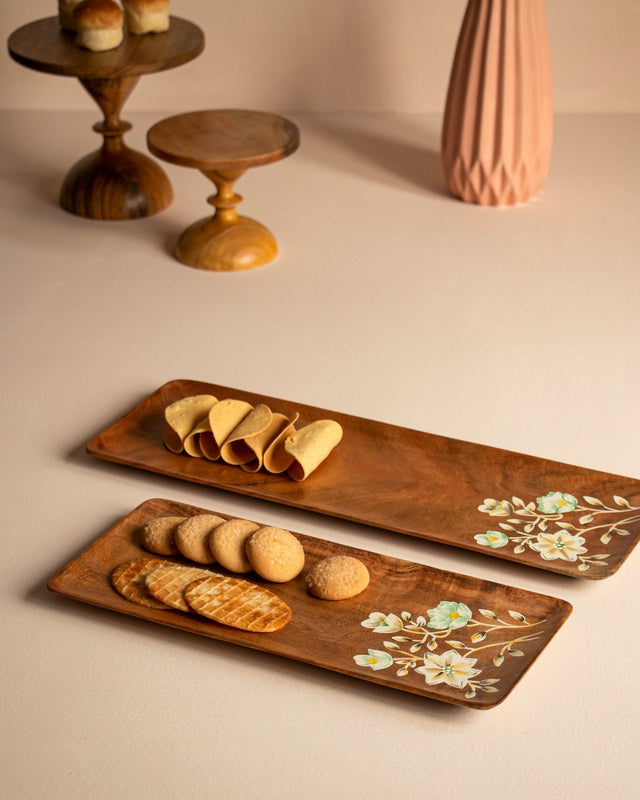 Enchanted Aura Wood Hand Painted Serving Platter (Set of 2) - Silken