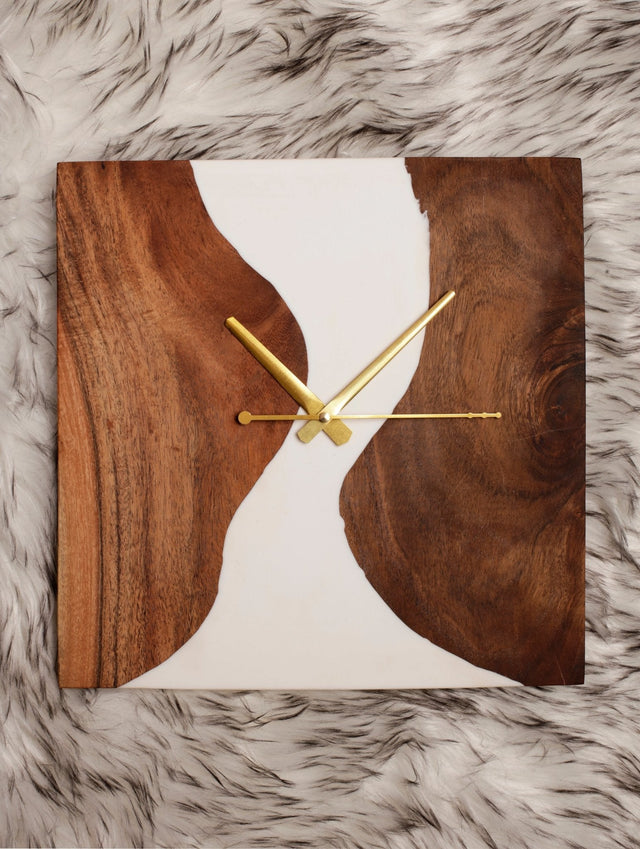 Icicle Wood - Epoxy Wall Clock (Square) - Silken