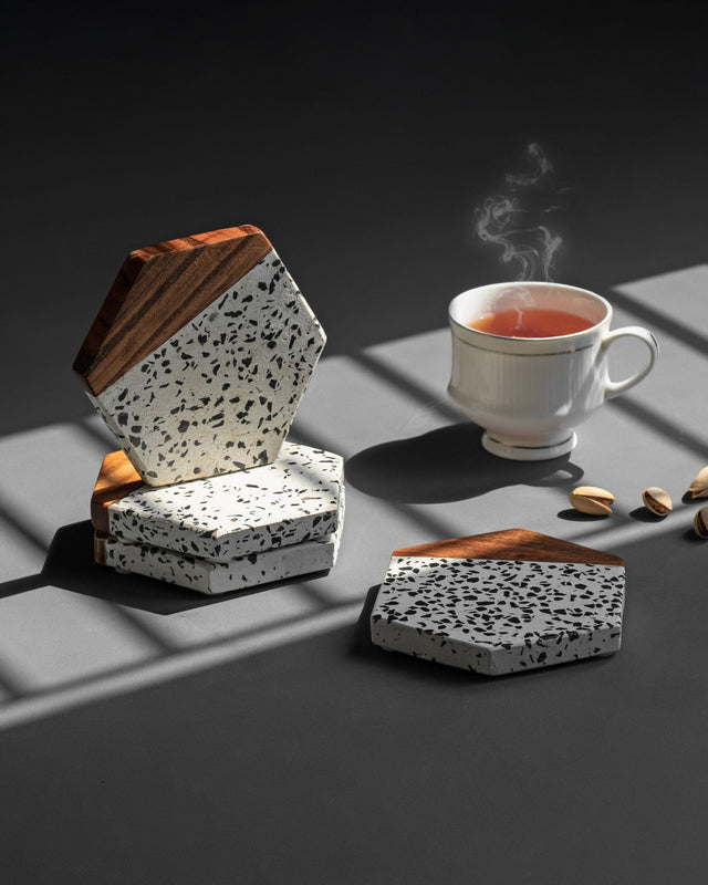 Terrazzo Wood Blend Coasters - Set of 4 - Silken