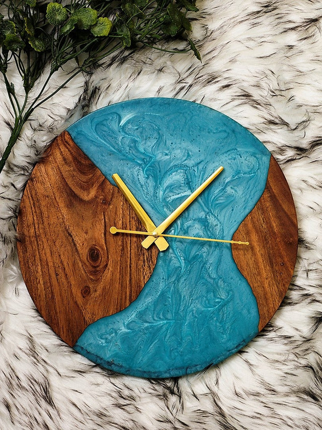 Crystal Seas Wood Epoxy Wall Clock - Silken