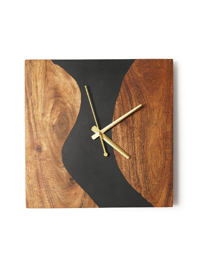 Dessert Trail Wood Epoxy Wall Clock (Square) - Silken
