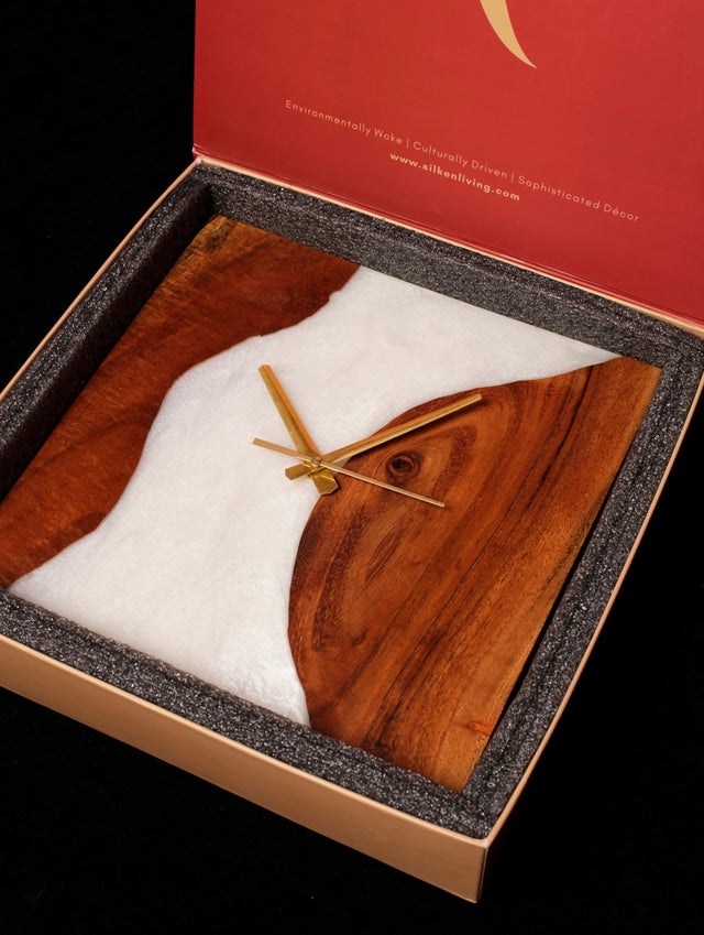 Icicle Wood And Epoxy Wall Clock (Square) - Silken