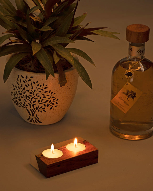 Icicle Wood Epoxy Tea Light Holder - Silken