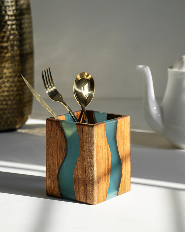 Island Paradise Wood And Epoxy Cutlery Holder - Silken