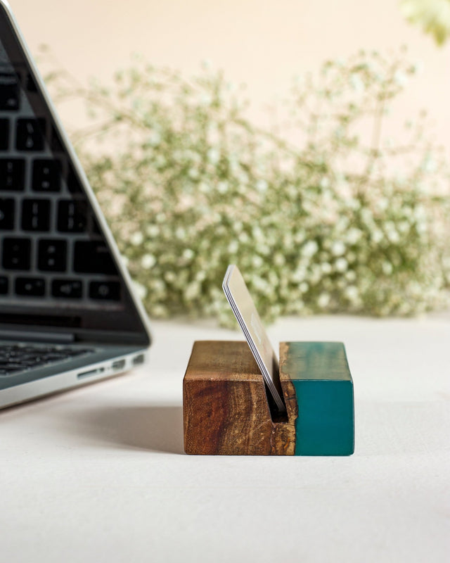 Island Paradise Wood And Epoxy Desk Card Holder - Silken