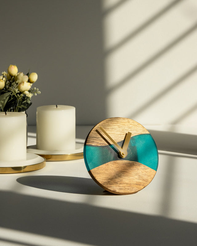 Island Paradise Wood And Epoxy Table Clock - Silken
