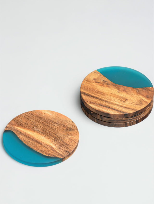 Island Paradise Wood Epoxy Coasters (Round) - Set of 4 - Silken