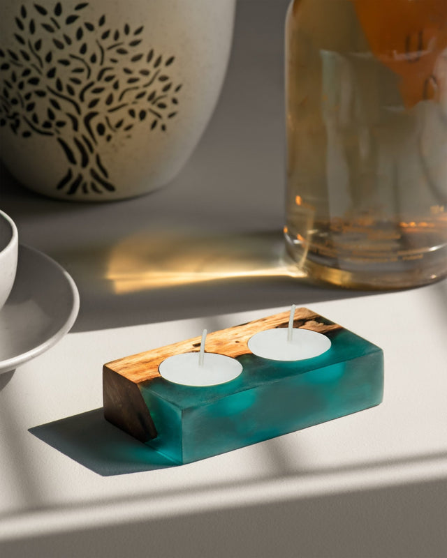 Island Paradise Wood Epoxy Tea Light Holder - Silken