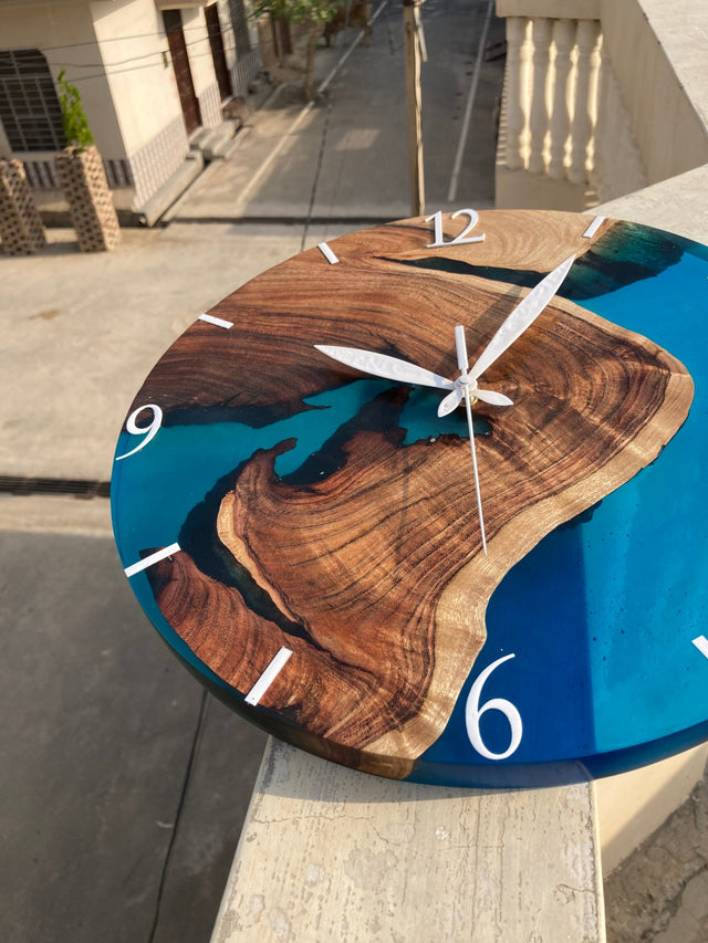 Island Paradise Wood -Epoxy Wall Clock - 14 inch (Round) - Silken