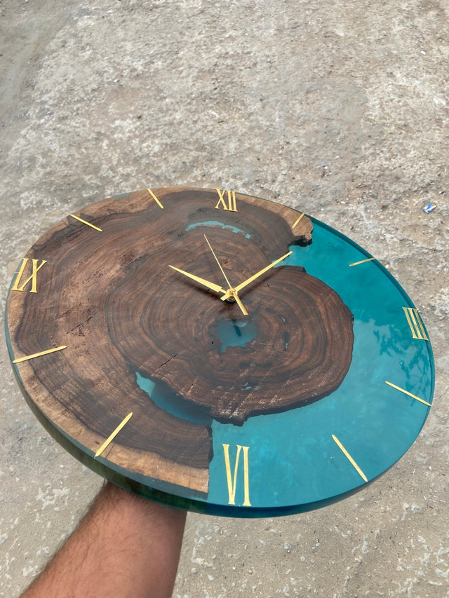 Island Paradise Wood -Epoxy Wall Clock - 16 inch (Round) - Silken