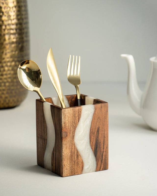 Moon Mist Wood And Epoxy Cutlery Holder - Silken