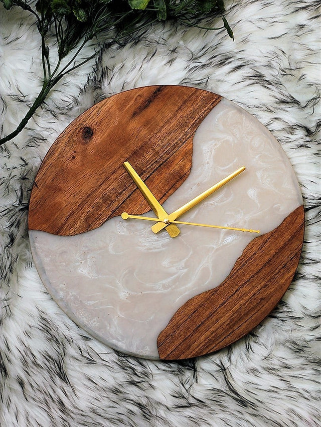 Moon Mist Wood Epoxy Wall Clock - Silken