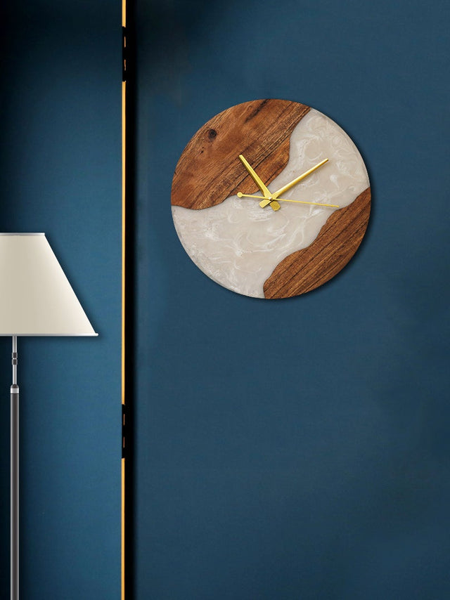 Moon Mist Wood Epoxy Wall Clock - Silken