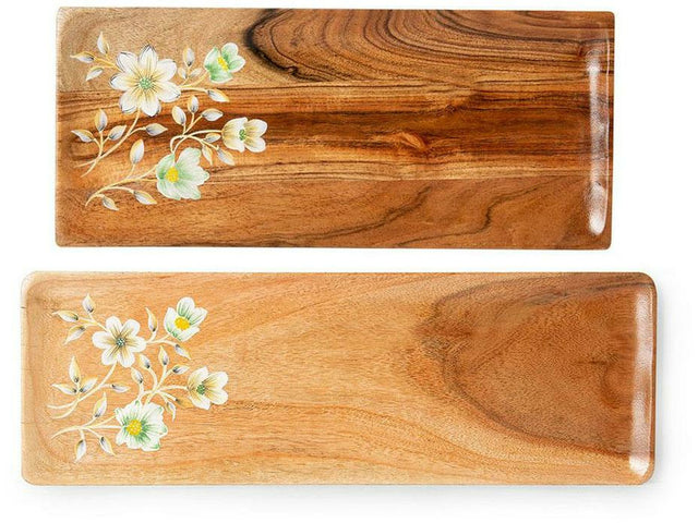 Kayu Wood Hand Painted Serving Platter (Set of 2) Serving Platters